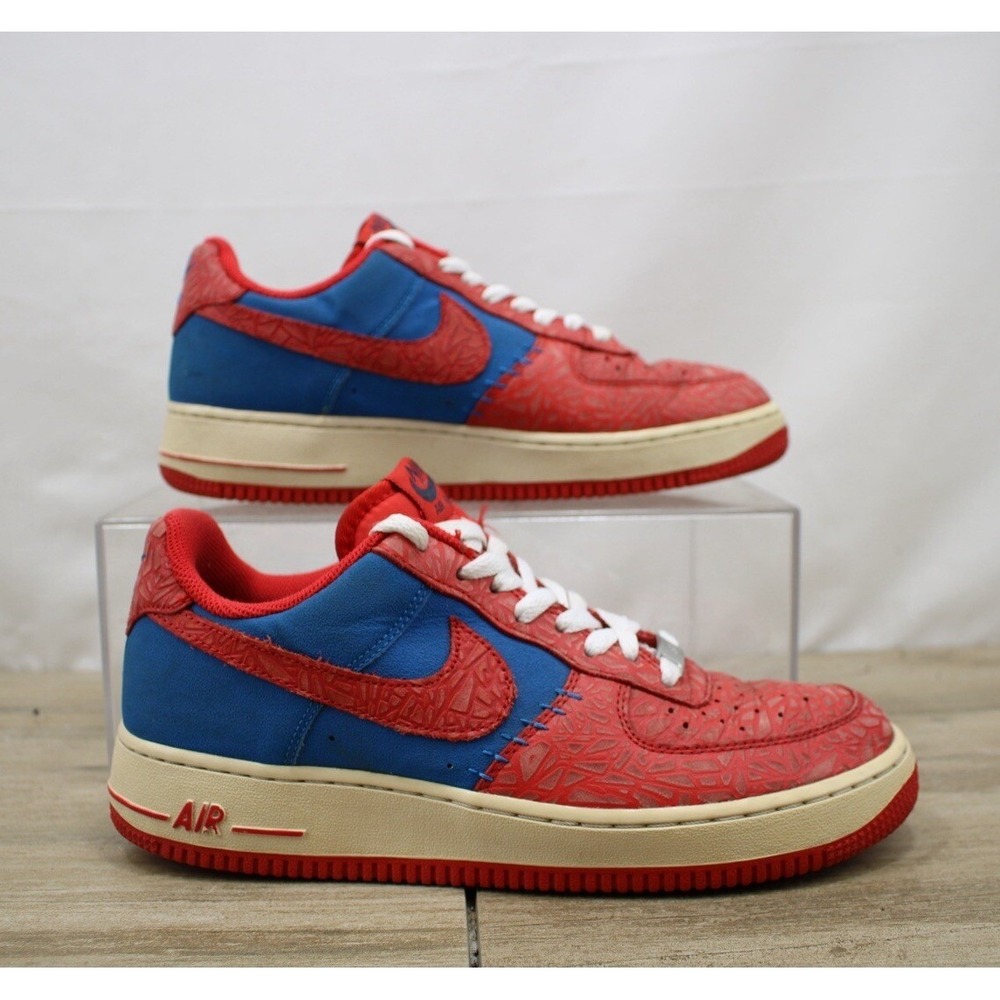 Nike‎ Air Force 1 Low Red Blue Geometric Embossed Canvas 488298-412 Mens 8